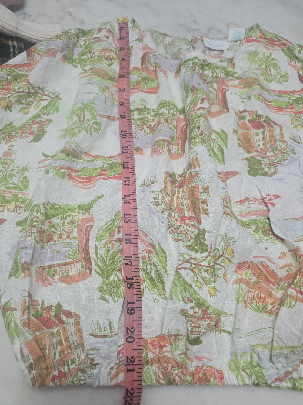 100%Linen Cynthia Rowley White Scenic Floral Square-Neck Top - Picture 9 of 9